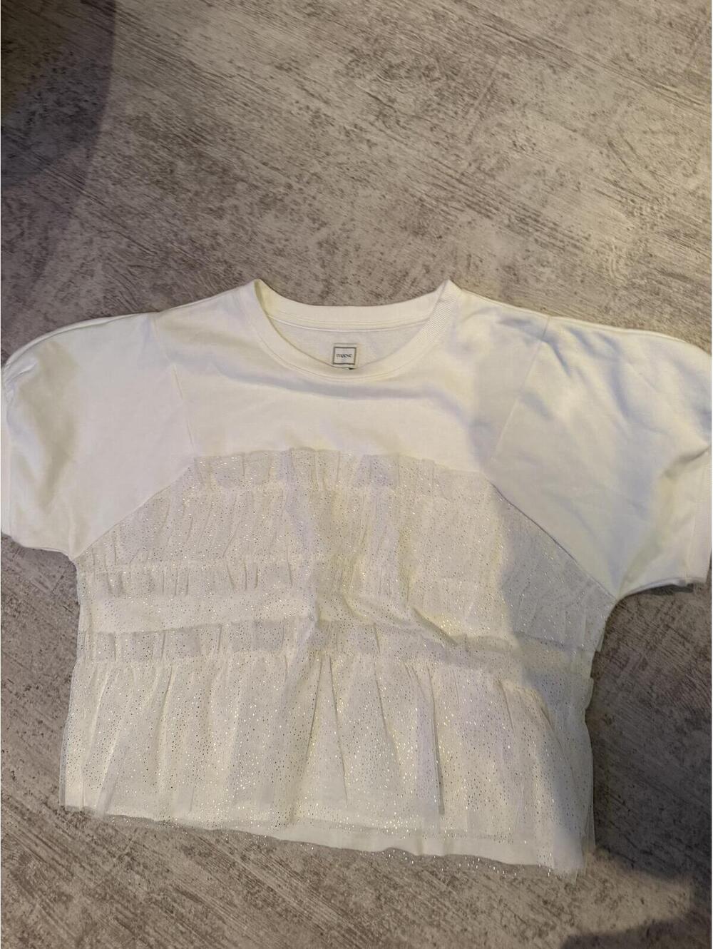 NWOT MAEVE Anthropologie Short Sleeve Smocked Ruffled Sweatshirt sz L - Picture 7 of 7